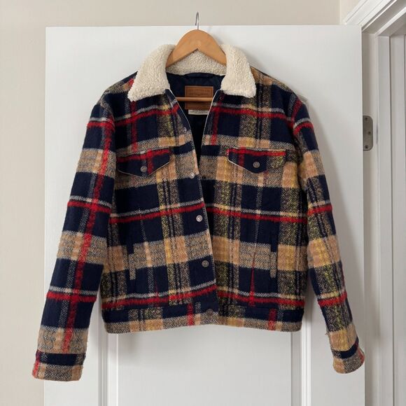 Levi Jackets & Blazers - Levi’s Wool Trucker Jacket Plaid Sherpa Collar Women’s M A1227 Premium
